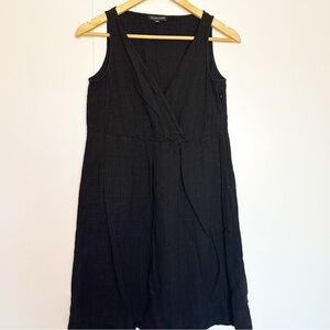 Eileen Fisher Linen Blend Sleeveless Side Zip Shift Dress XS black v-neck summer